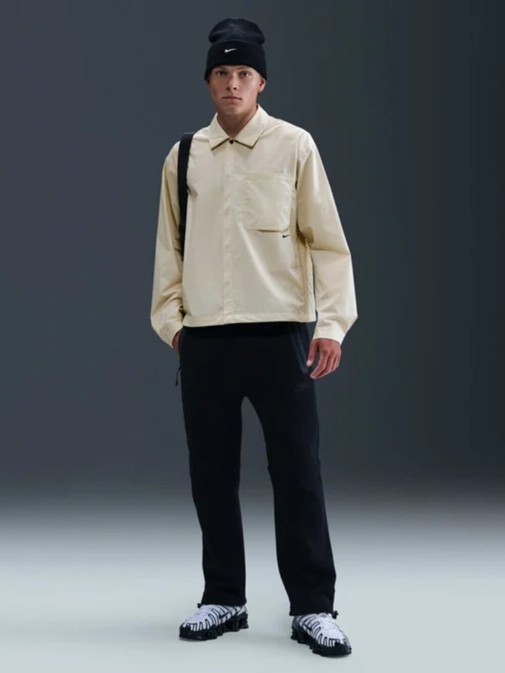 MSRP $140 Men's Small - Nike Sportswear Tech Button Down Shirt - Light Khaki